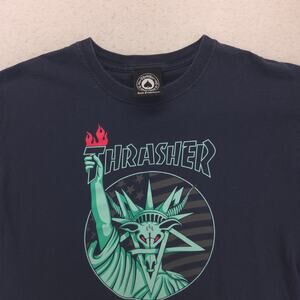 Thrasher Magazine Casual Crew Neck Graphic T Shirt Mens Size Medium M Navy